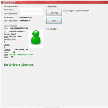 Capture Driver information by scanning in drivers licences.